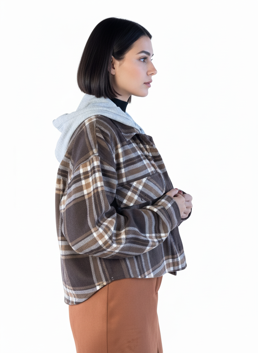 Abrigo calientito de cuadros con capucha