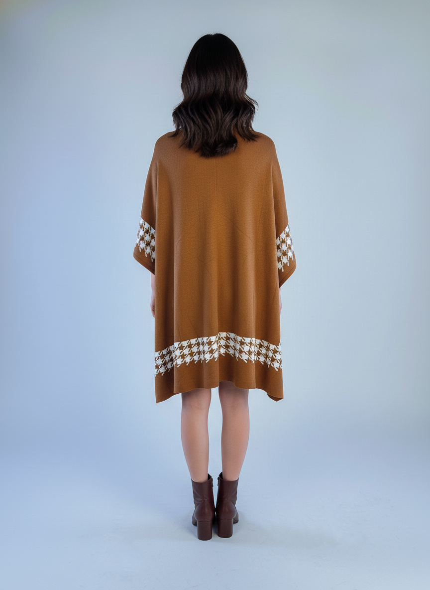 Capa estilo poncho cafe con cuadros