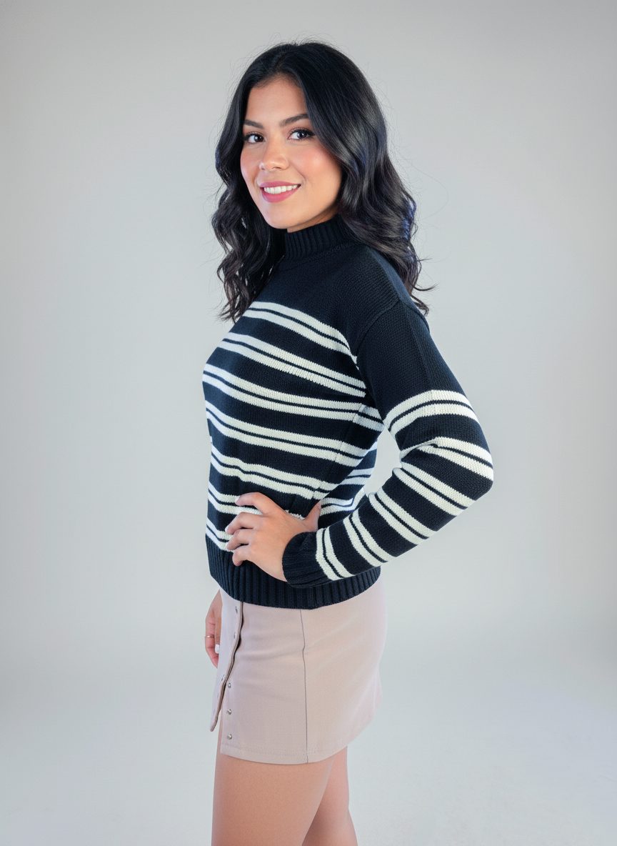 Suéter negro con rayas horizontales