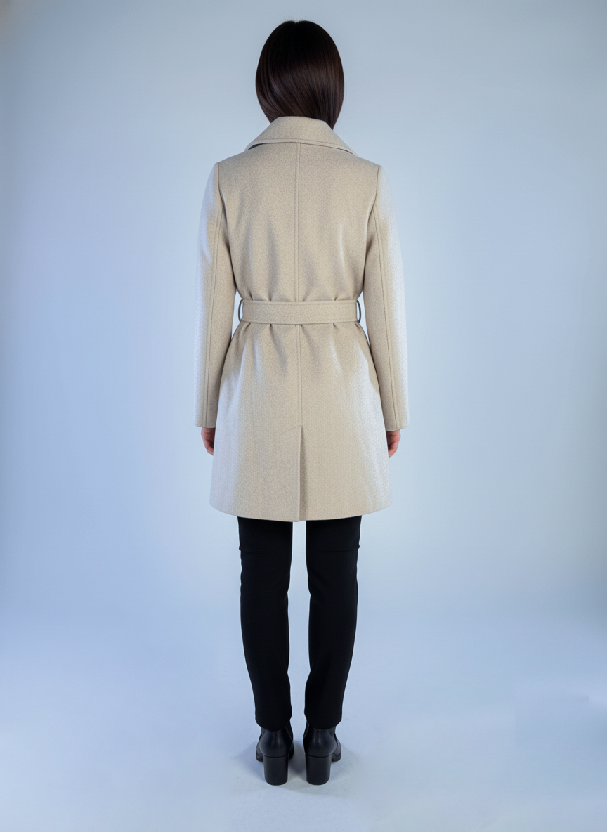 Saco beige con solapa y cinturón con moño