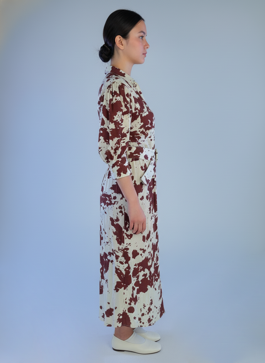 Vestido beige animal print abotonado