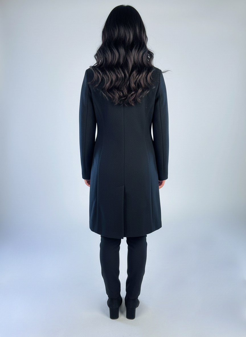 Abrigo negro tipo gabardina abotonado