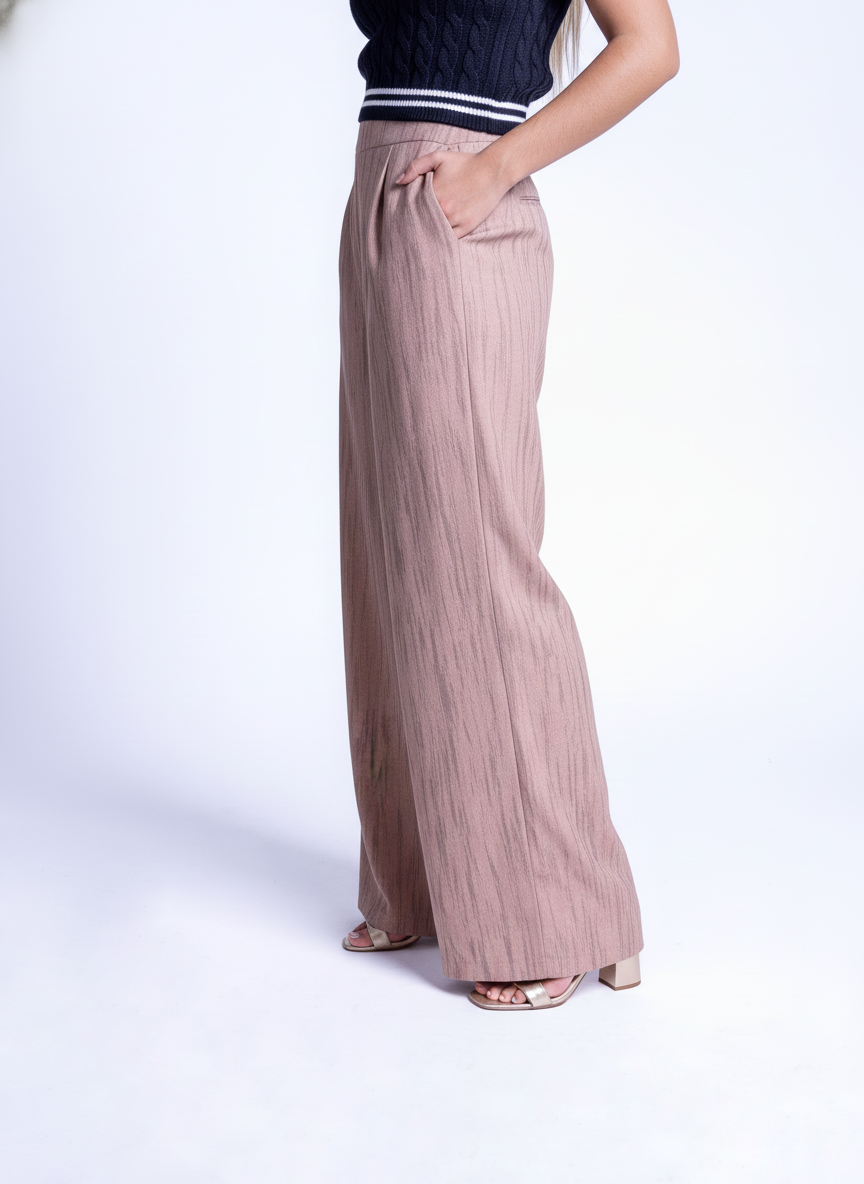 Pantalón beteado beige con cafe amplio