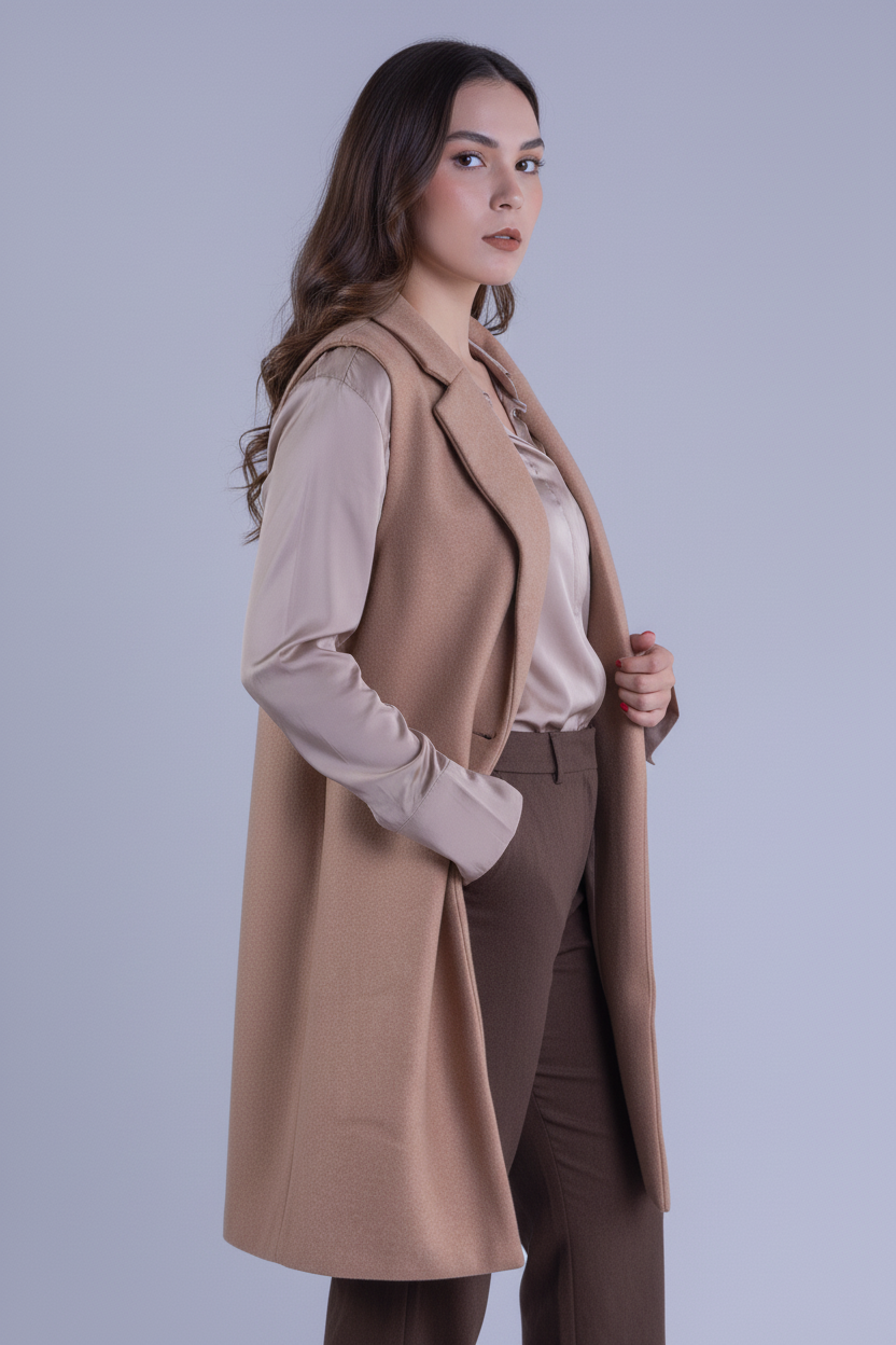 Chaleco beige abierto de invierno