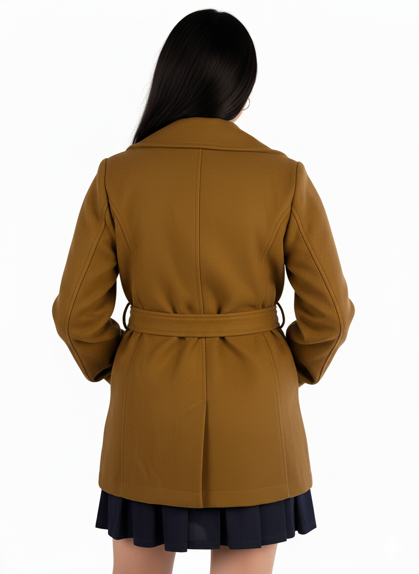 Saco cafe abotonado largo con cinto