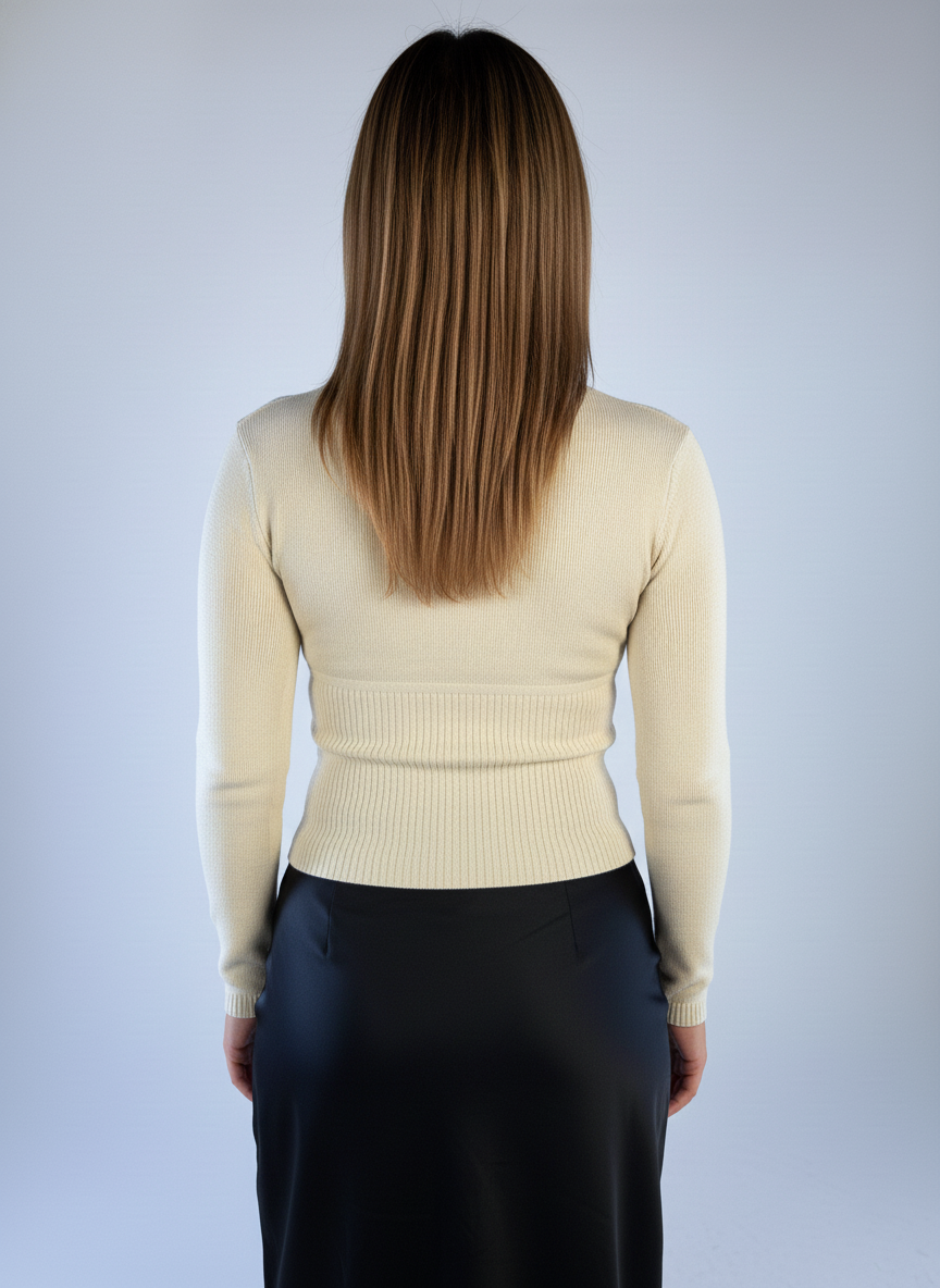 Suéter beige cuello redondon acanalado