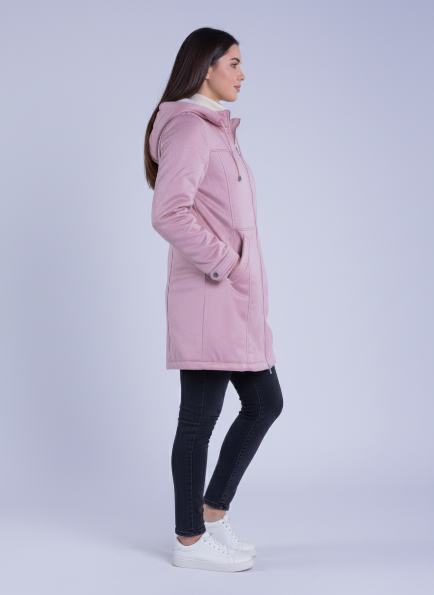 Chamarra de terciopelo larga rosa