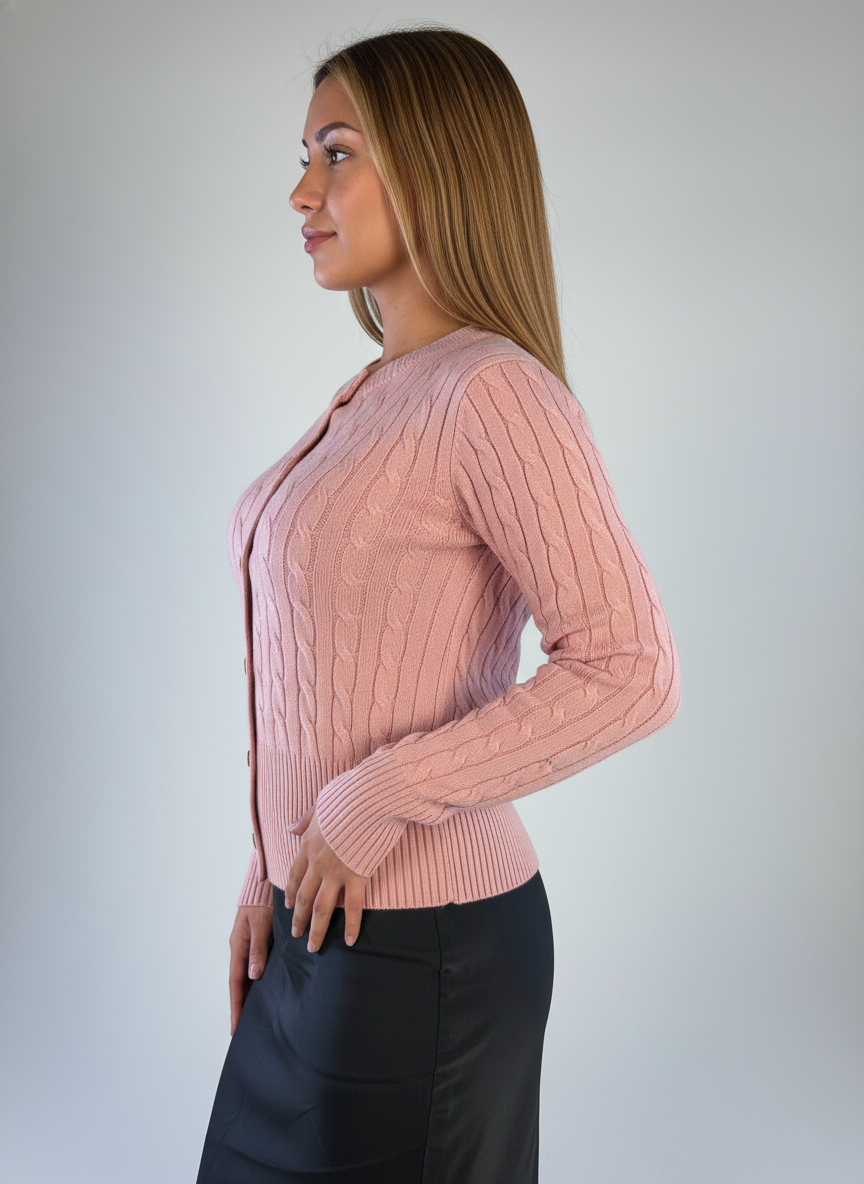 Suéter rosa acanalado con cierre de botones