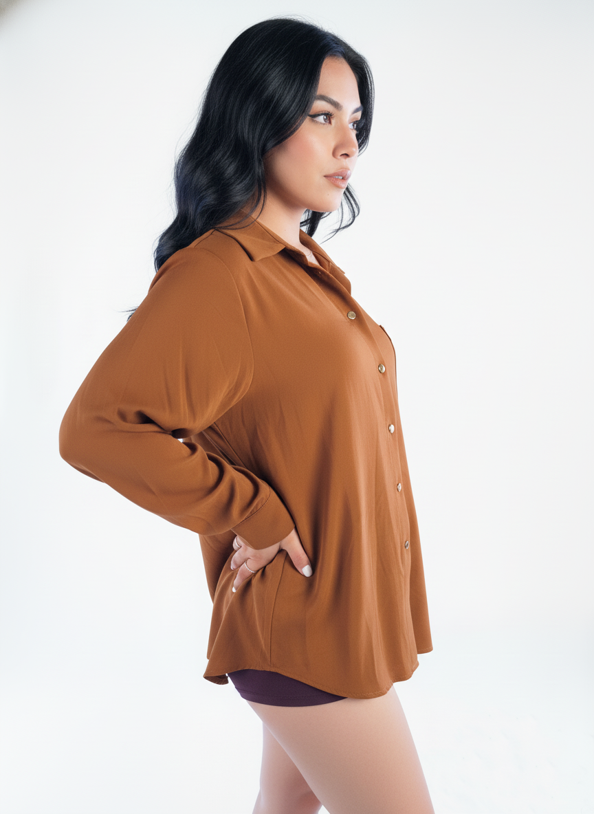 Blusa cafe abotonada corte de vestir