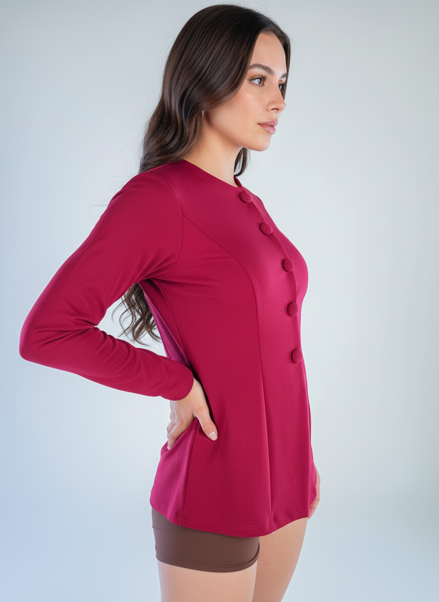 Blusa guinda abotonada corte acinturado