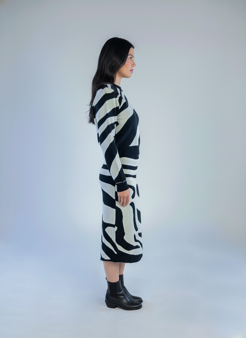 Conjunto casual blusa tipo sueter y falda estampado animal print