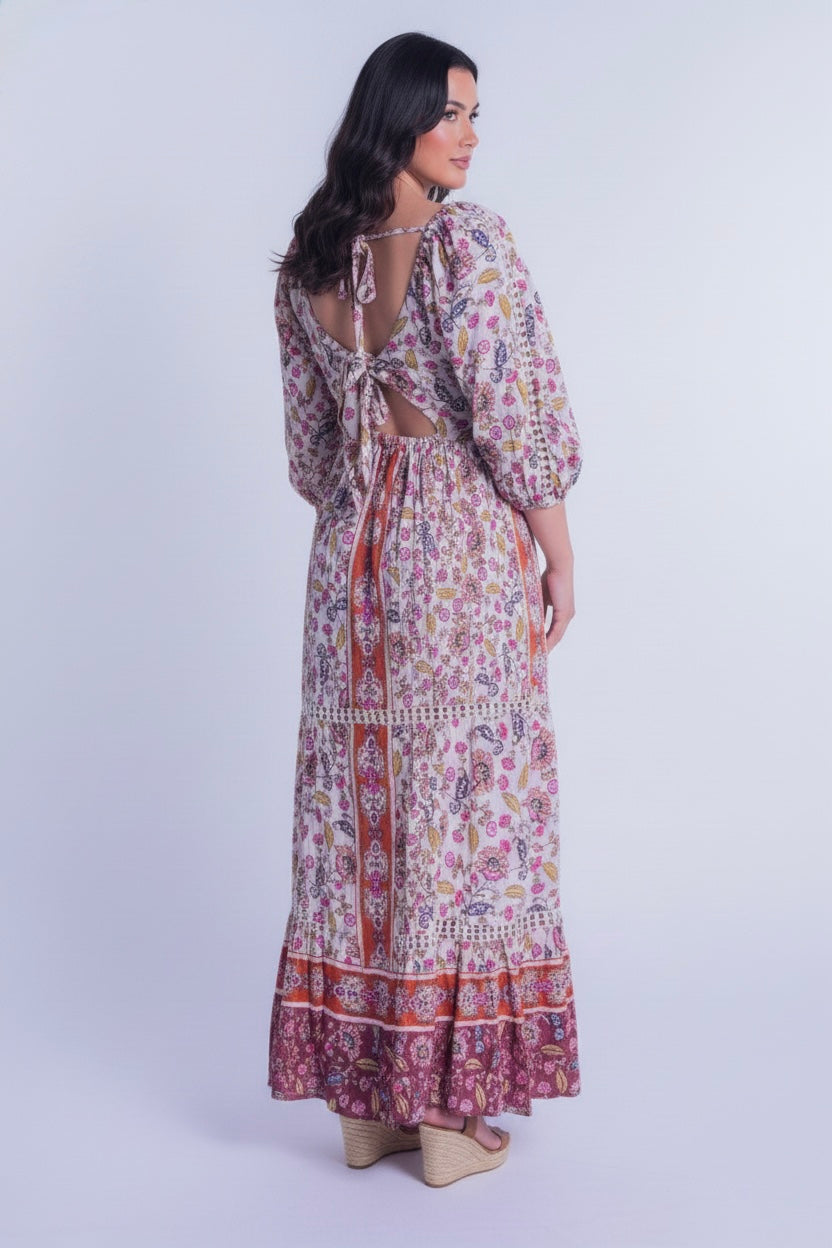 Vestido blanco con estampado boho