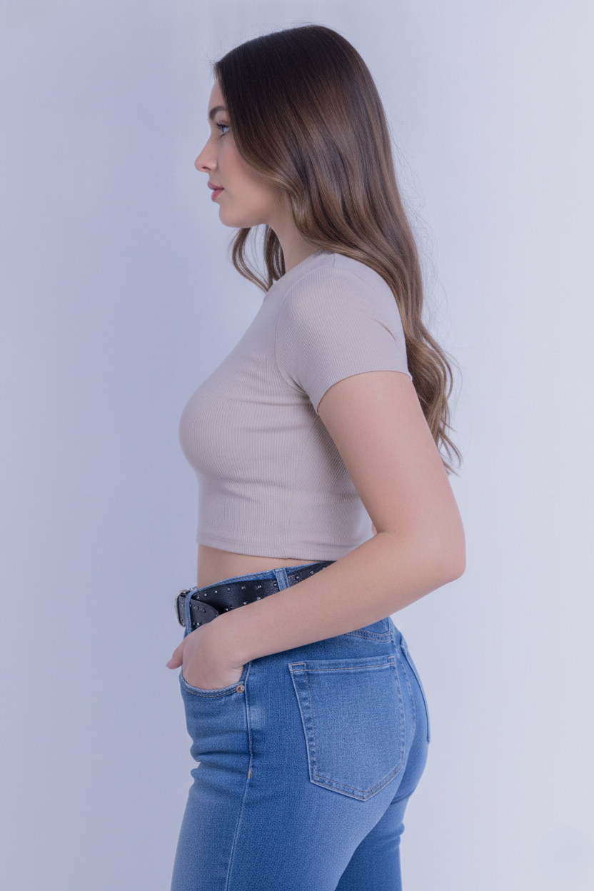 Crop top beige acanalado