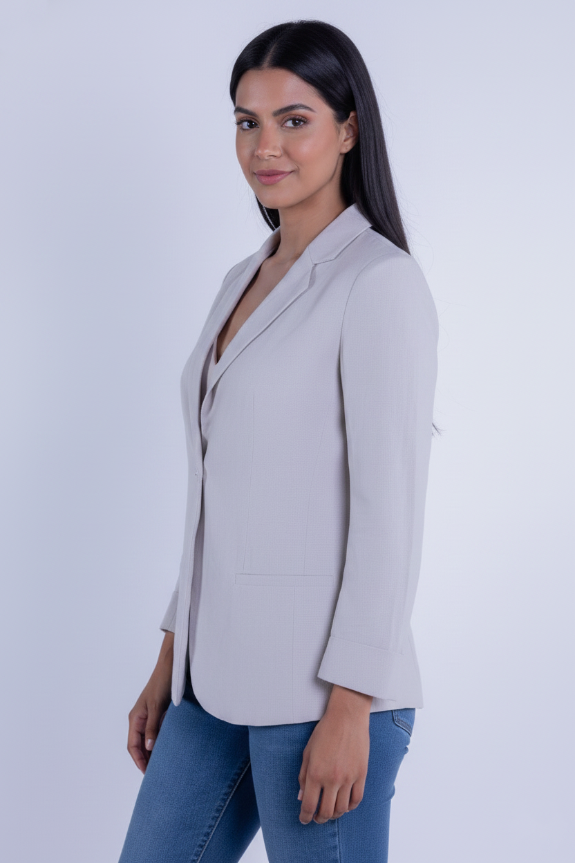 Saco beige con solapa y cierre a un boton