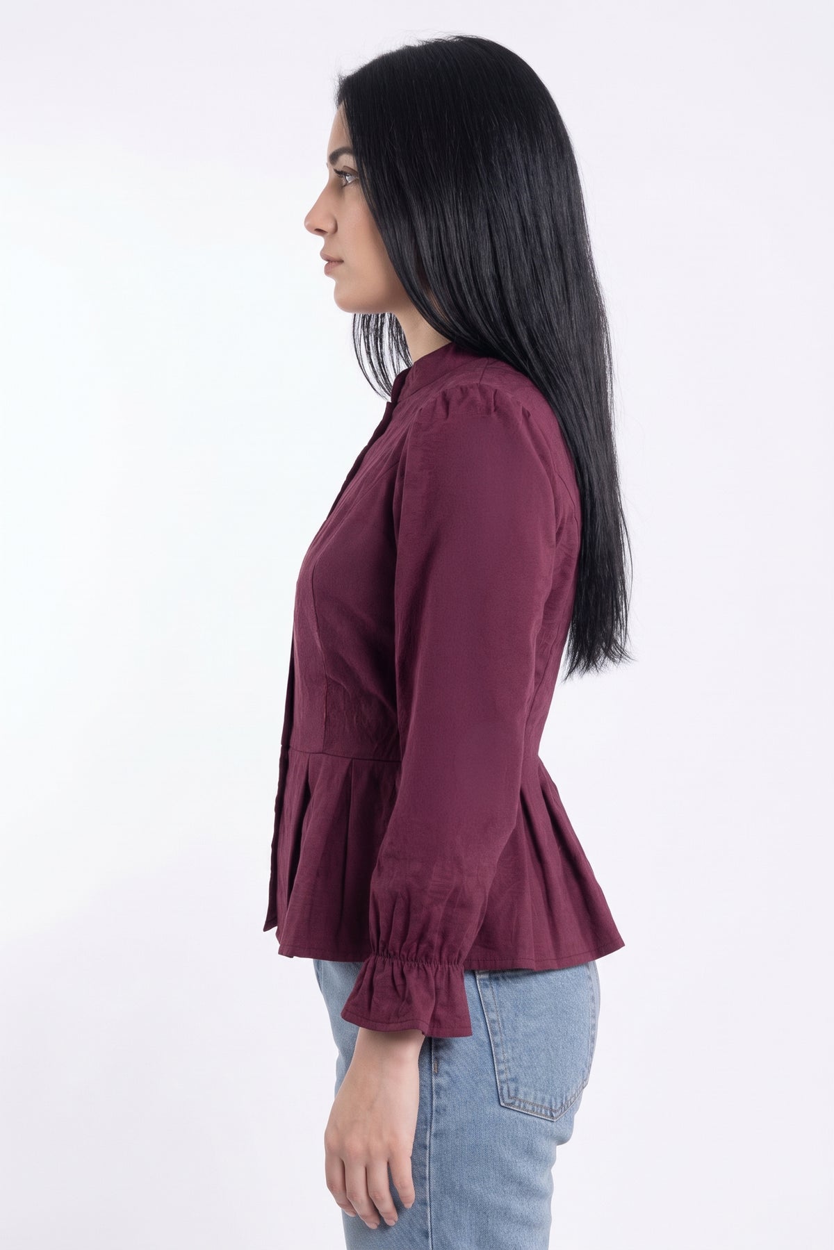 Blusa guinda corte estilo japones acinturada