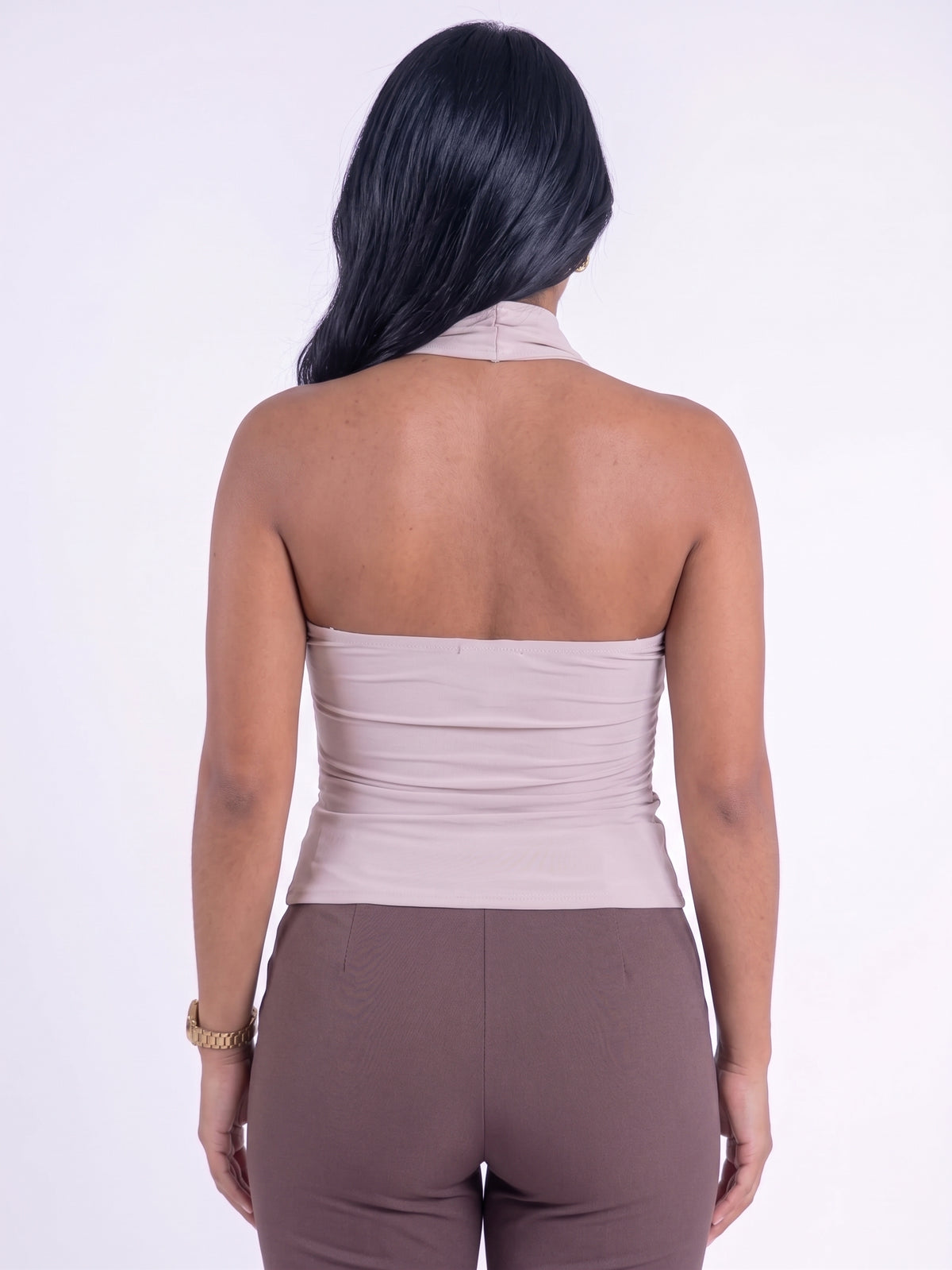 Blusa rosa con amarre en el cuello