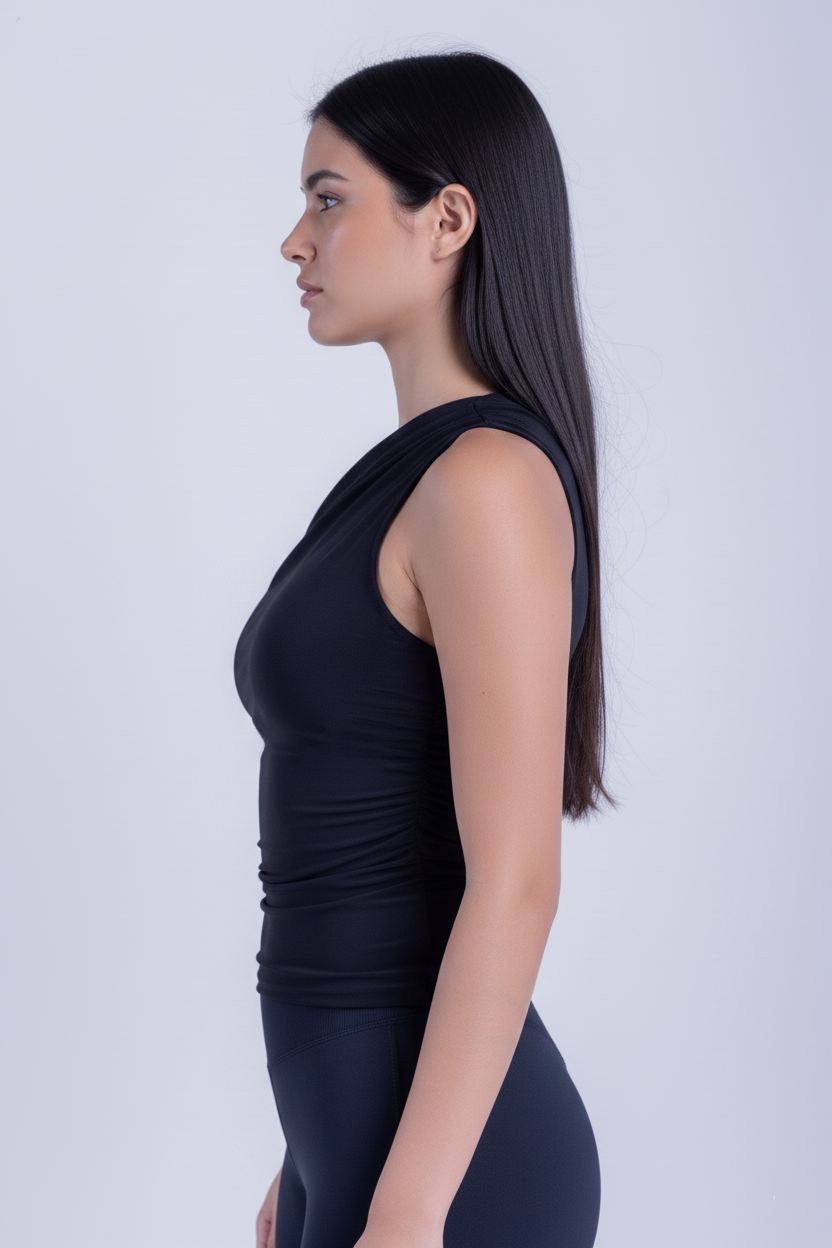 Blusa negra con corte de tirantes desigual