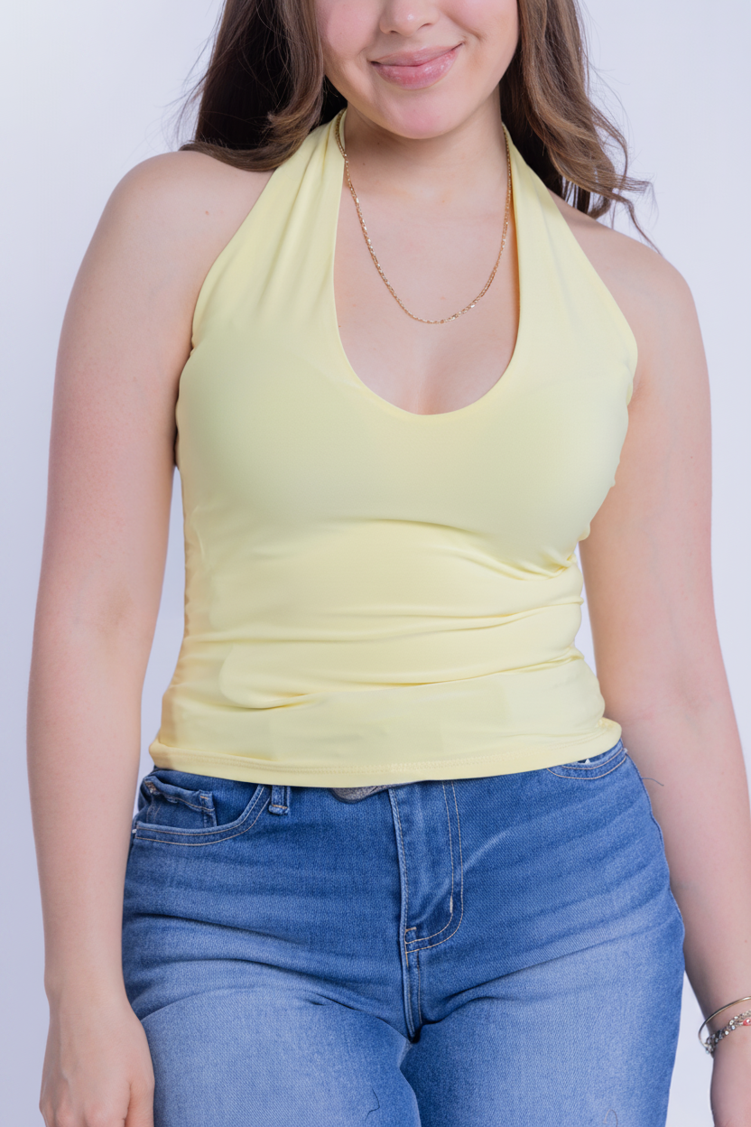 Crop top amarillo estilo halter