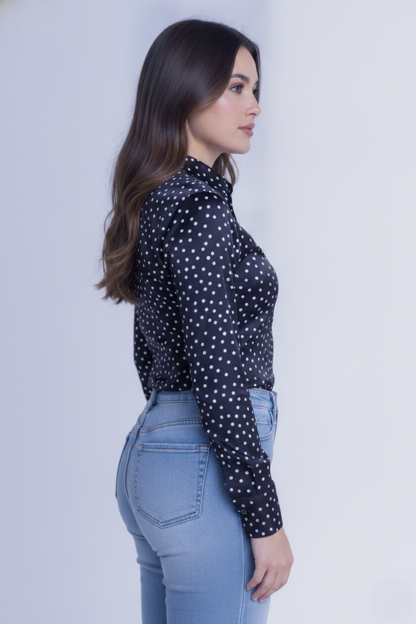 Crop top satinado abotonado con pinzas en cintura