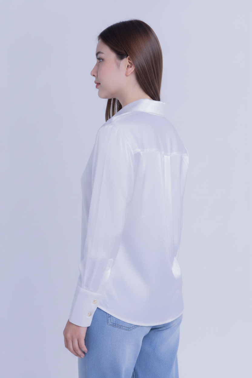 Blusa blanca abotonada satinada