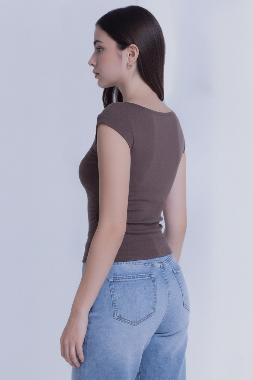 Blusa cafe manga corta basica