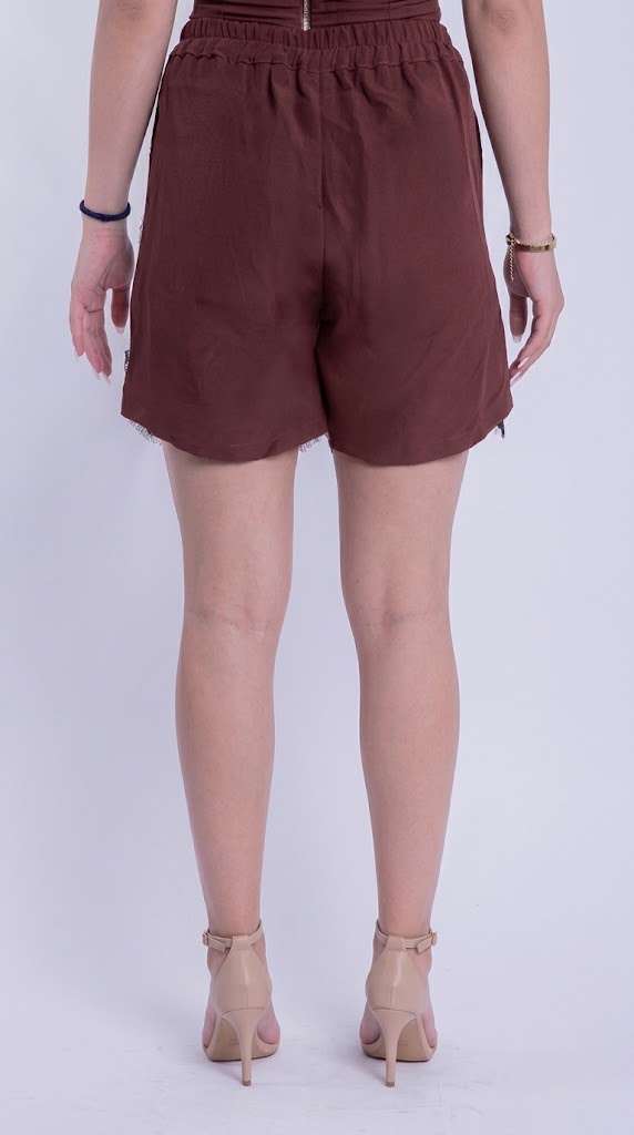 Falda short cafe con encaje