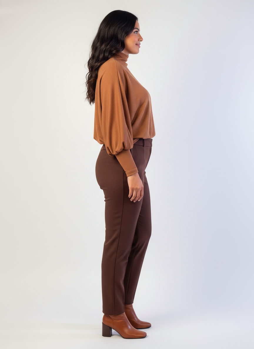 Blusa cafe manga larga corte tipo recto