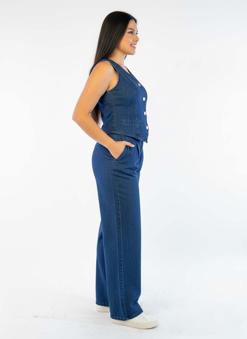 Conjunto de mezclilla de chaleco y pantalón