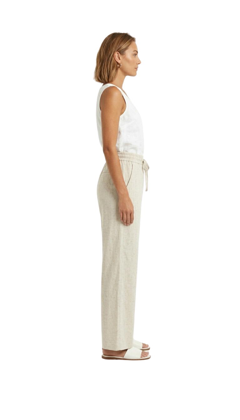 Pantalón beige de manta con elástico en la cintura