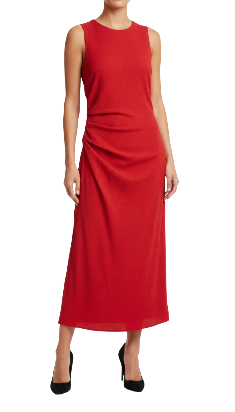 Vestido rojo con plisado lateral