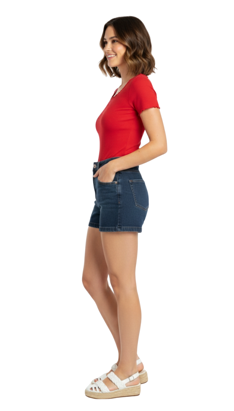 Crop top rojo acanalado con detalle de tejido en cuello