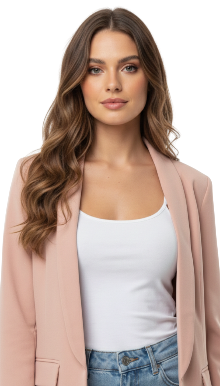 Saco rosa de vestir abierto con solapa