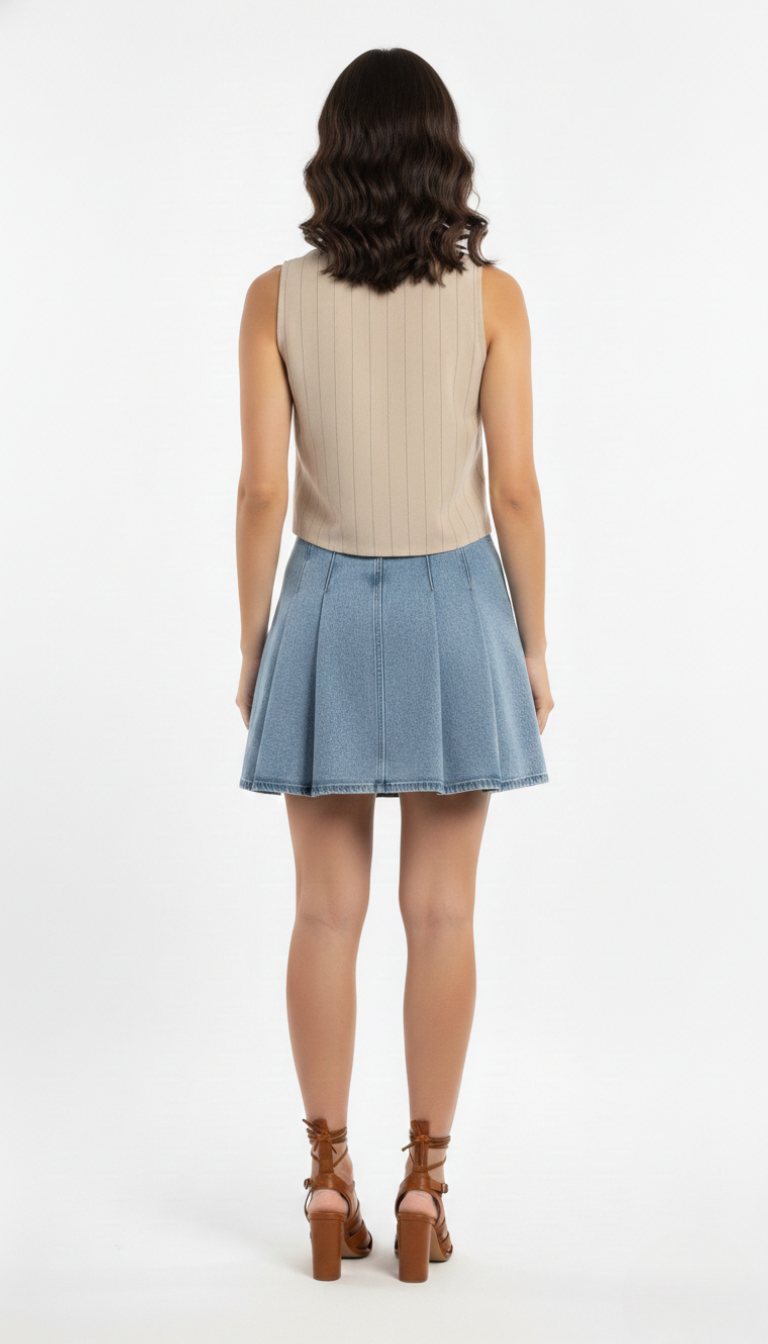 Blusa beige rayada con moños al frente