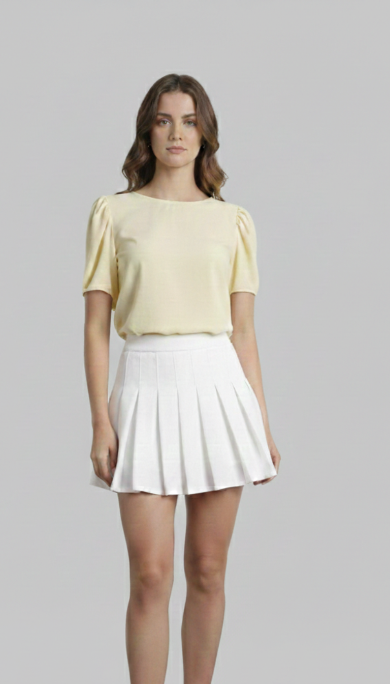 Blusa amarillo pastel con mangas tipo globo