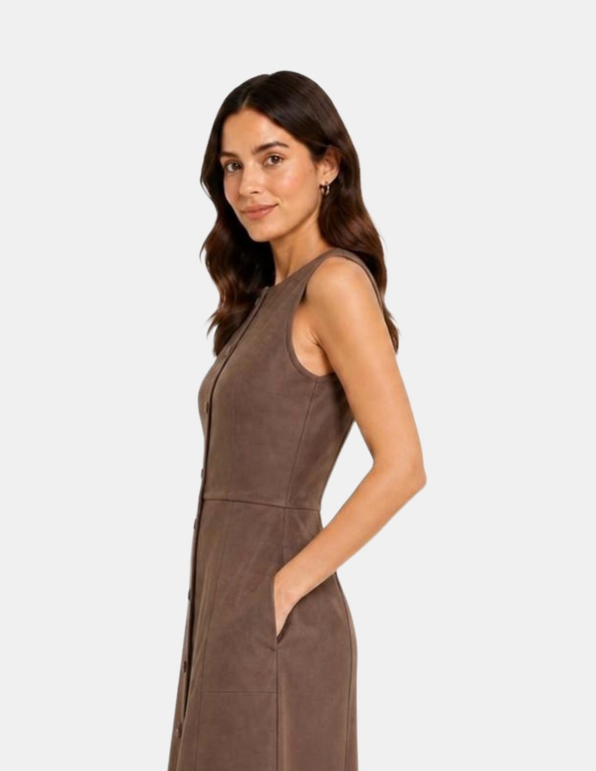 Vestido largo cafe abotonado de gamuza