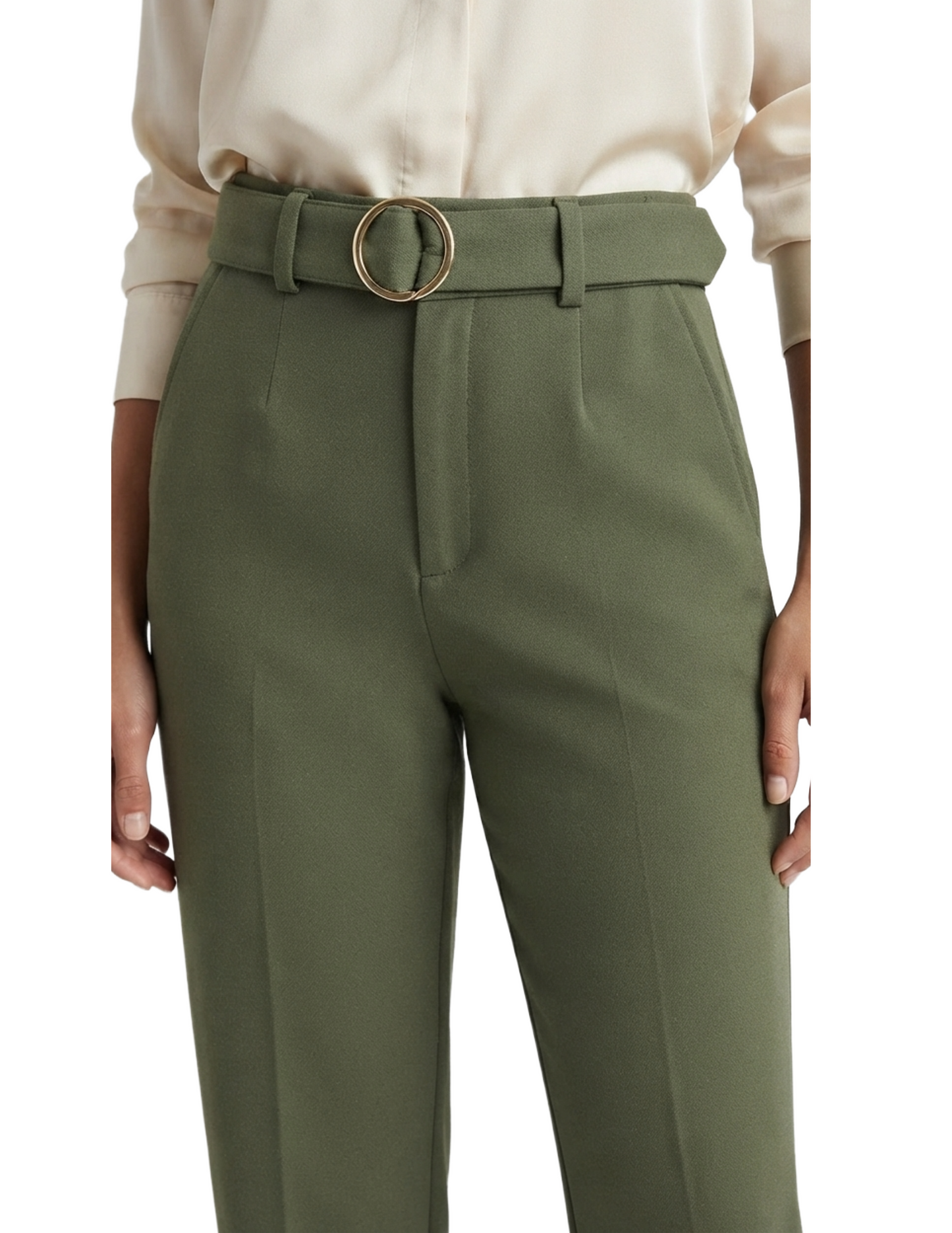 Pantalón verde seccionado con cinto completo