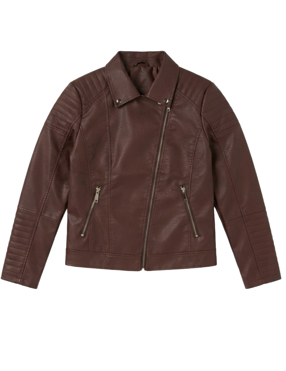 Chamarra de vinipiel color vino estilo biker