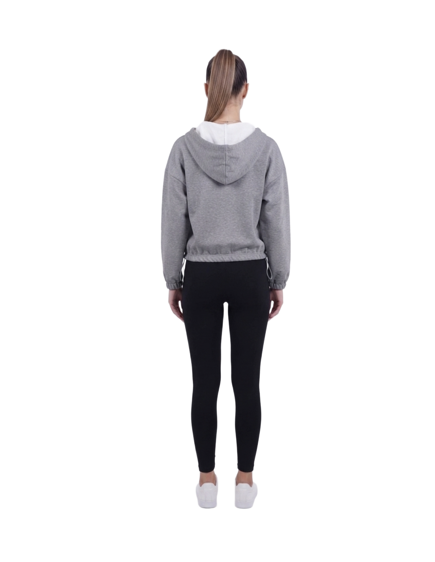 Sudadera gris con ajuste lateral, con capucha y ziper