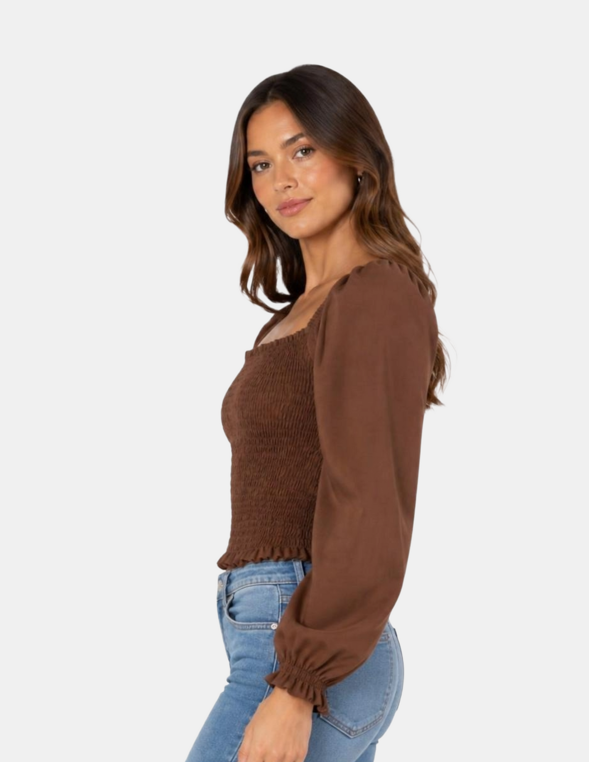 Blusa cafe con elásticos hombros descubiertos