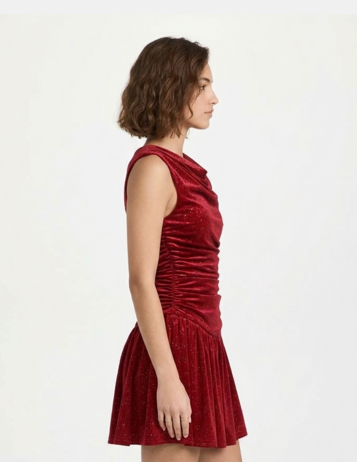 Vestido guinda de gamuza con destellos