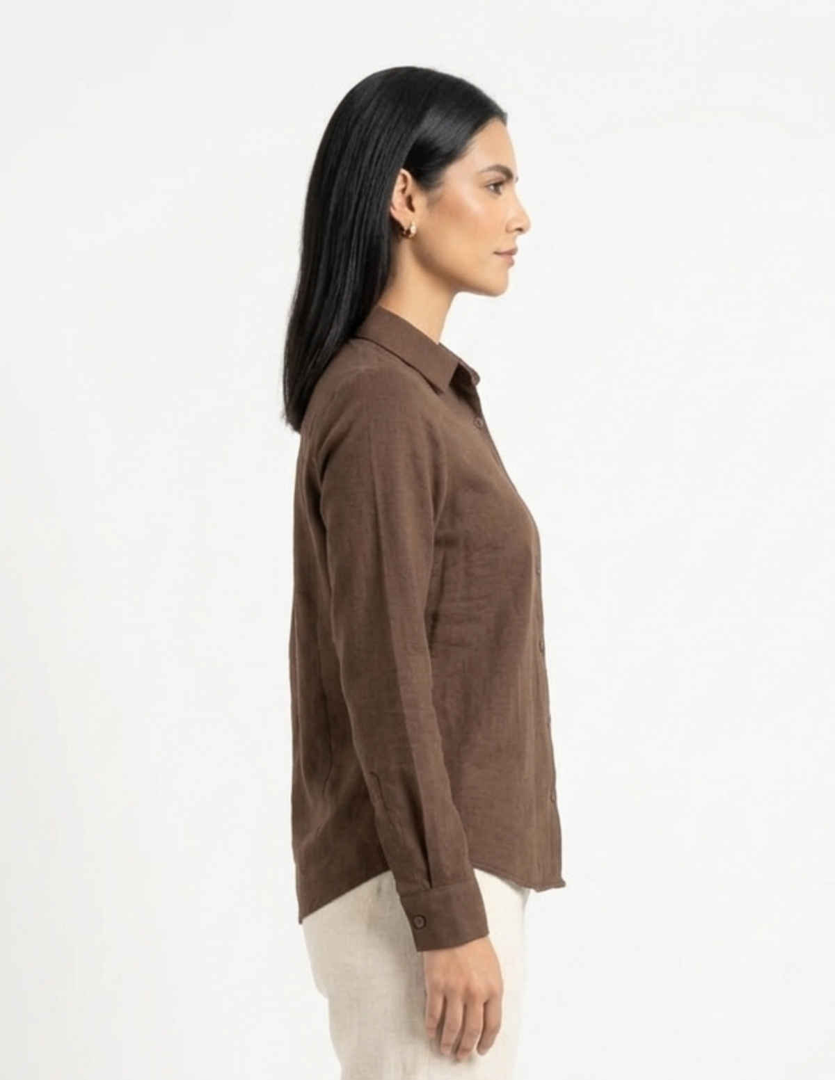 Blusa cafe abotonada manga larga