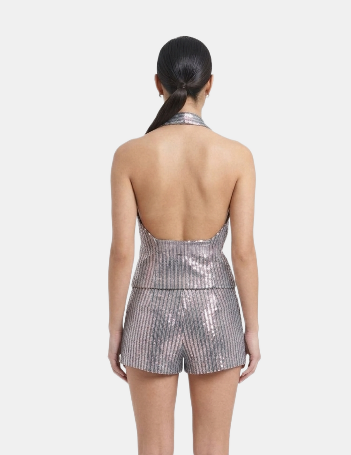 Conjunto de dos piezas plateado de blusa y short