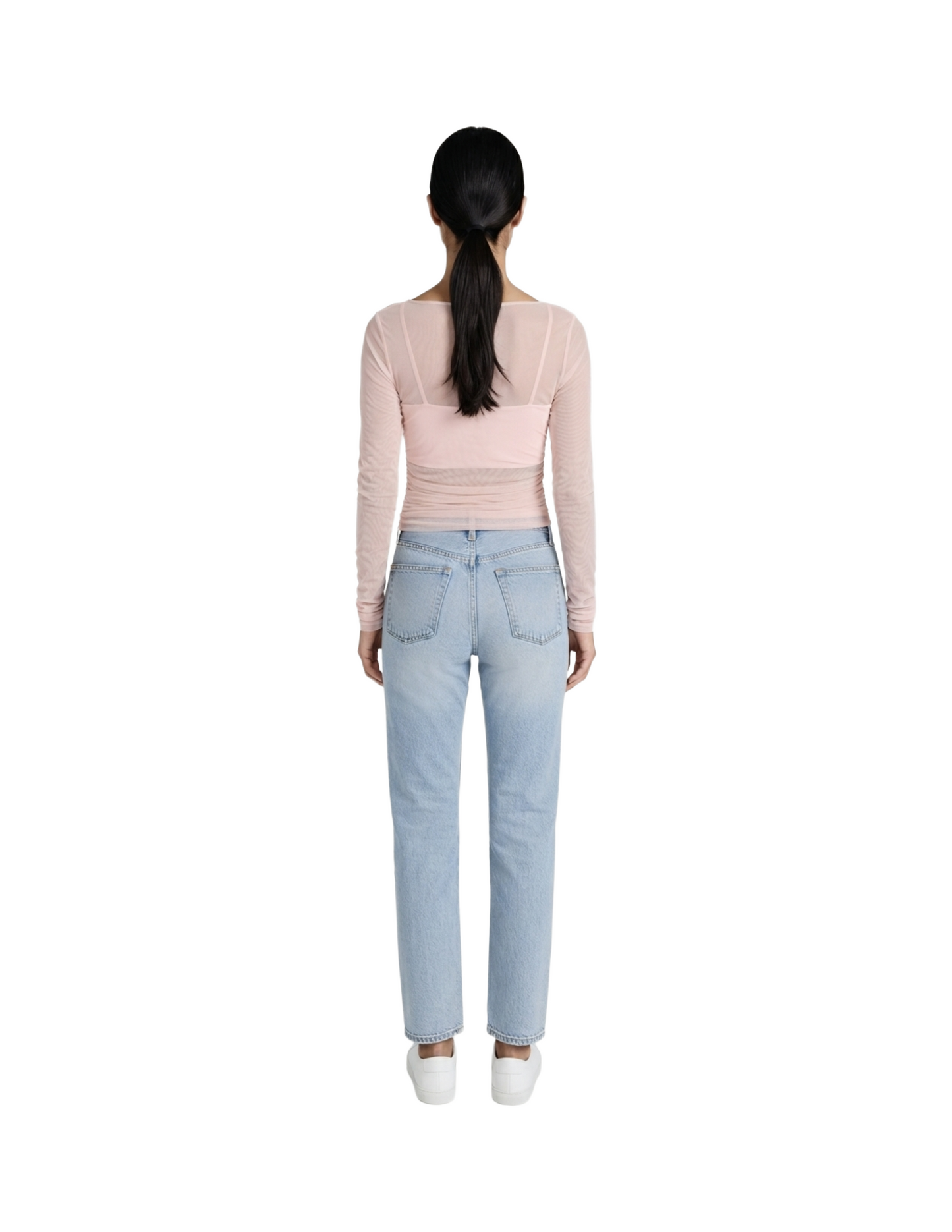 Blusa rosa mesh con plisado lateral