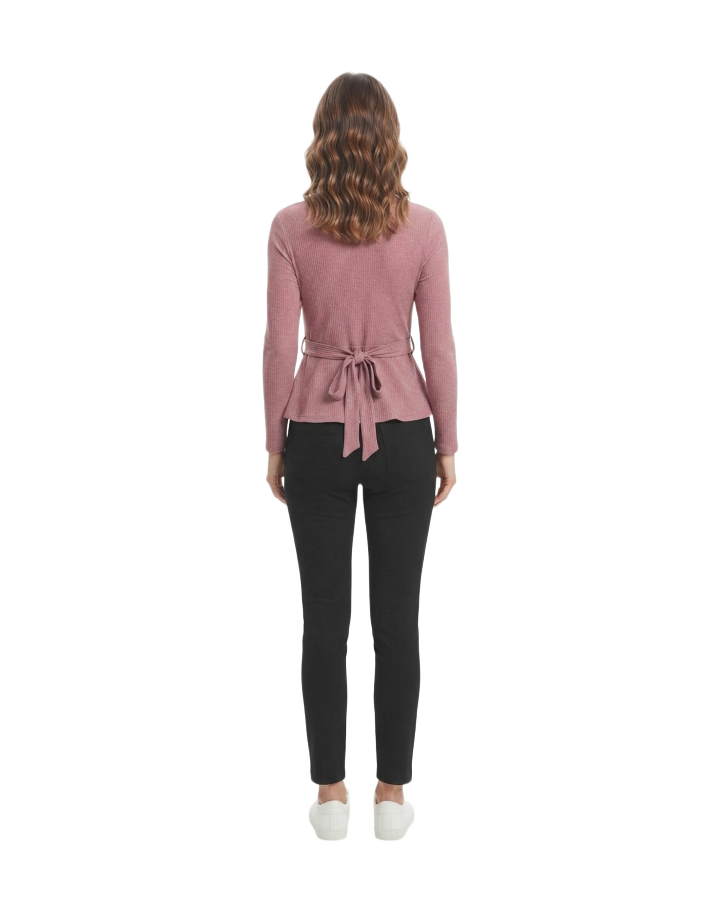 Blusa rosa acanalada manga larga con amarre lateral