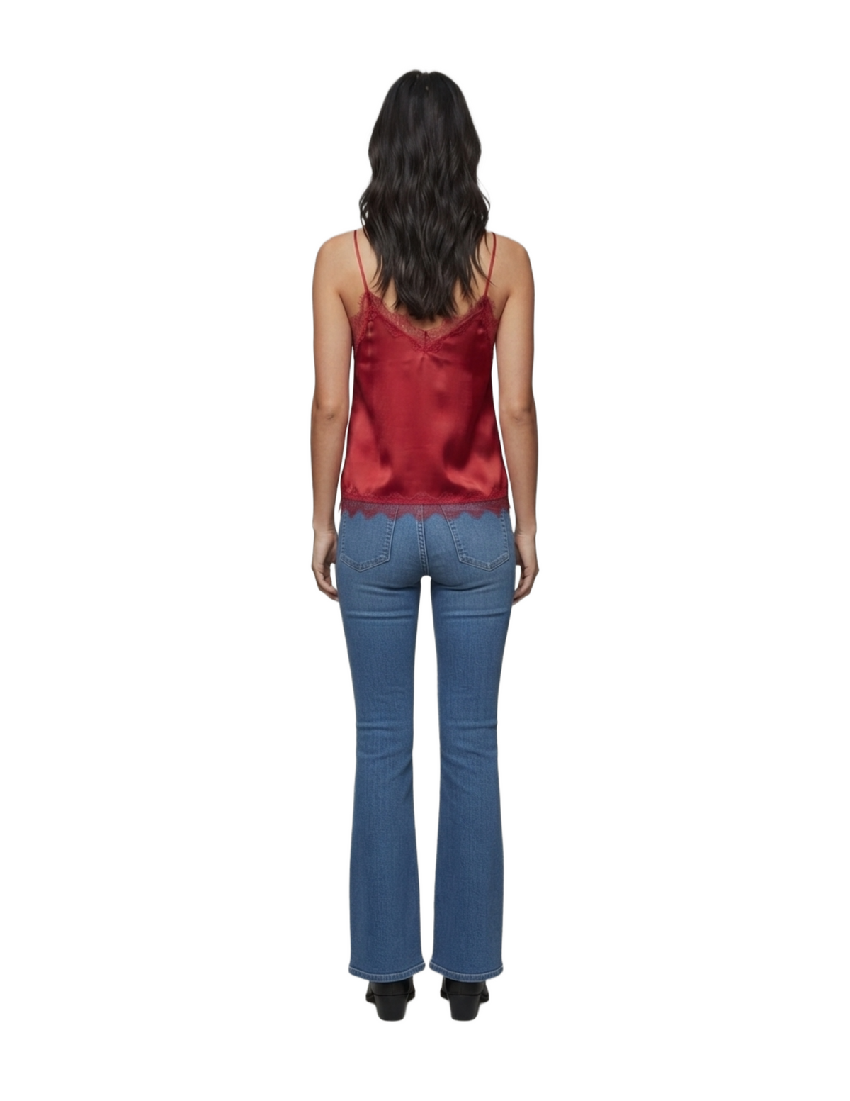 Blusa de tirantes satinada con encaje en costuras