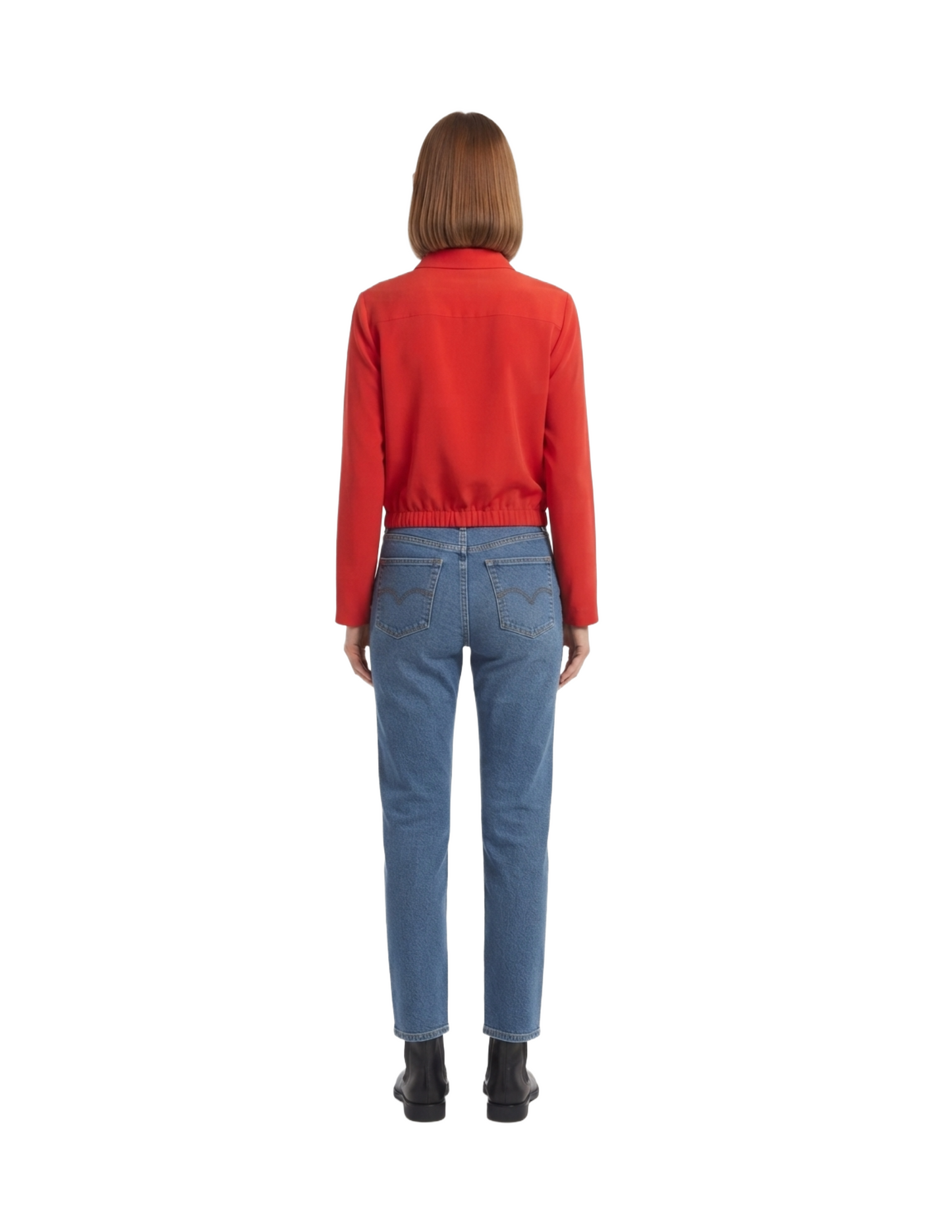 Blusa roja cuello sport con plisado en cintura manga larga