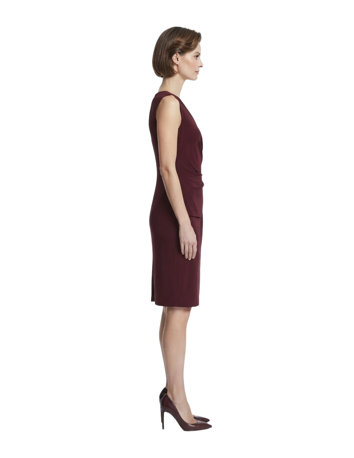 Vestido guinda cruzado con broche lateral