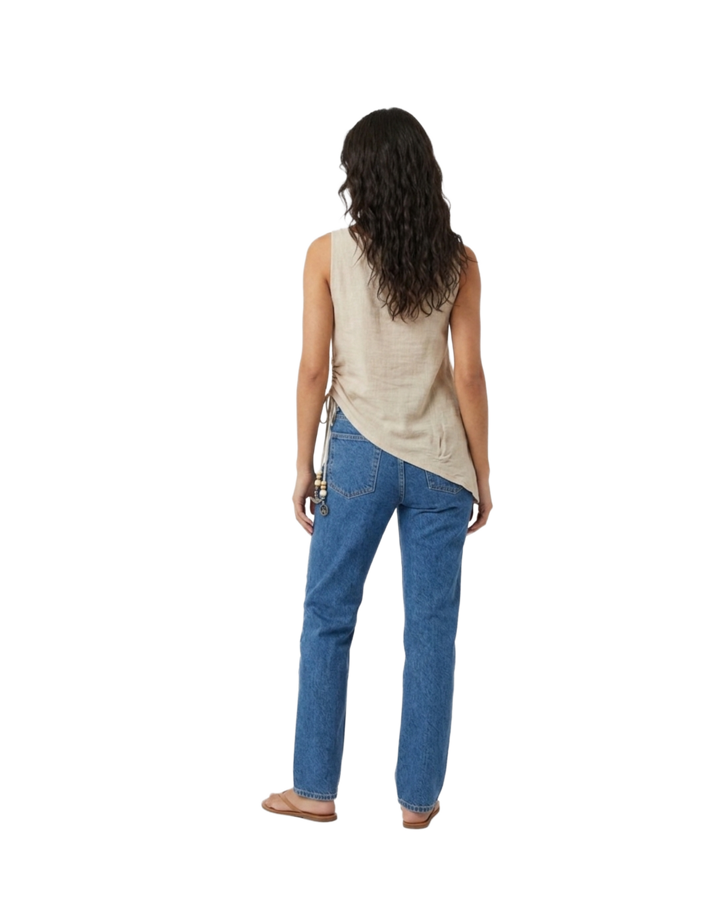 Blusa beige de lino con amarre lateral