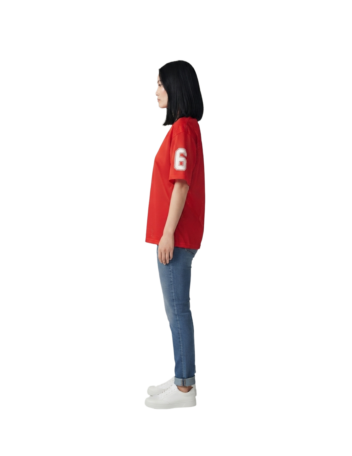 Blusa roja con perforaciones tipo jersey