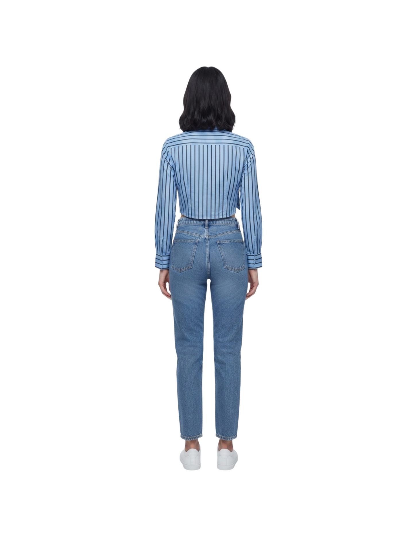 Crop top azul de rayas con corbata